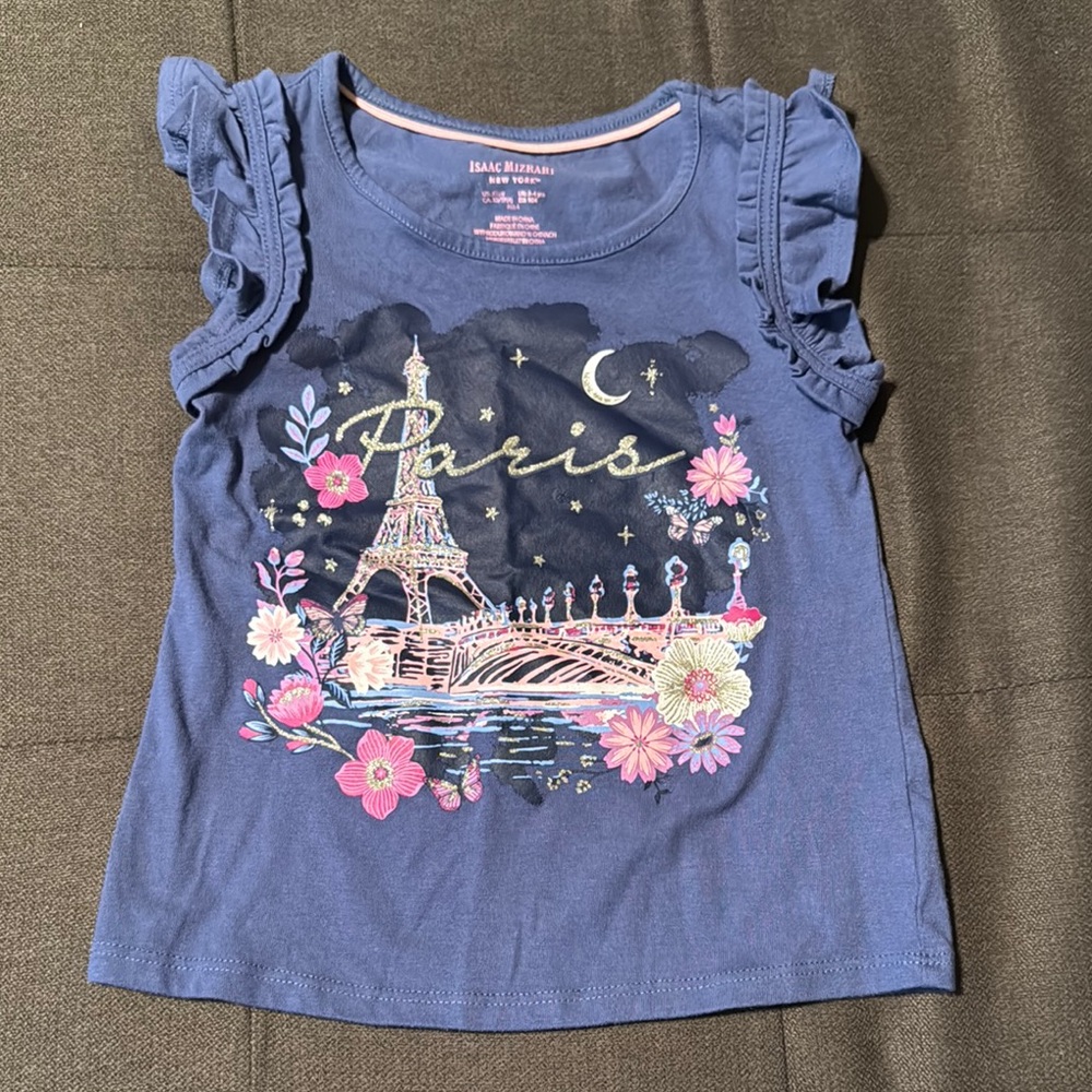Isaac Mizrahi Blue Short Sleeve Tee with Paris Design